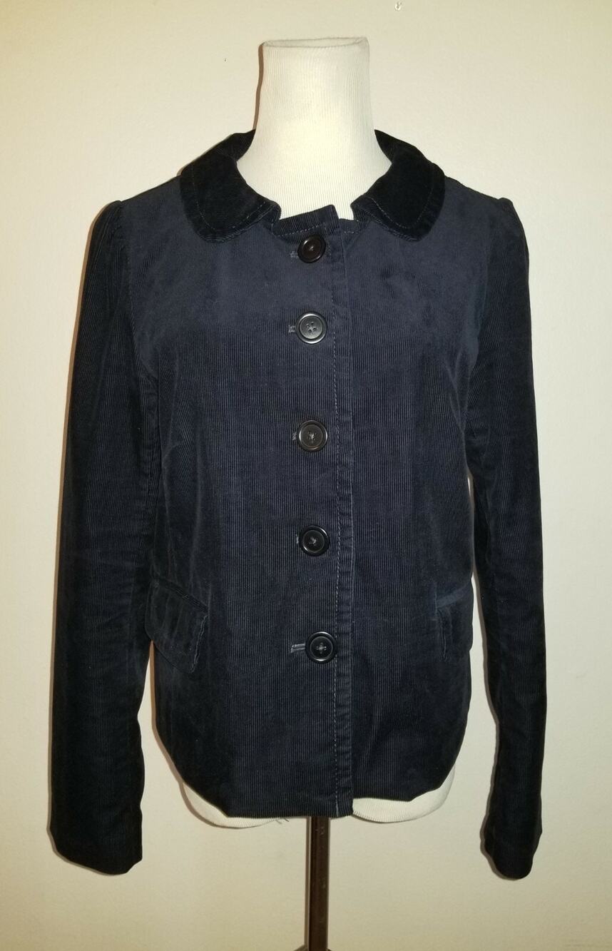 J.CREW SZ 8 CORDUROY PEPLUM JACKET STRETCH BLUE LINED BUTTONS 96652 CORD 1781